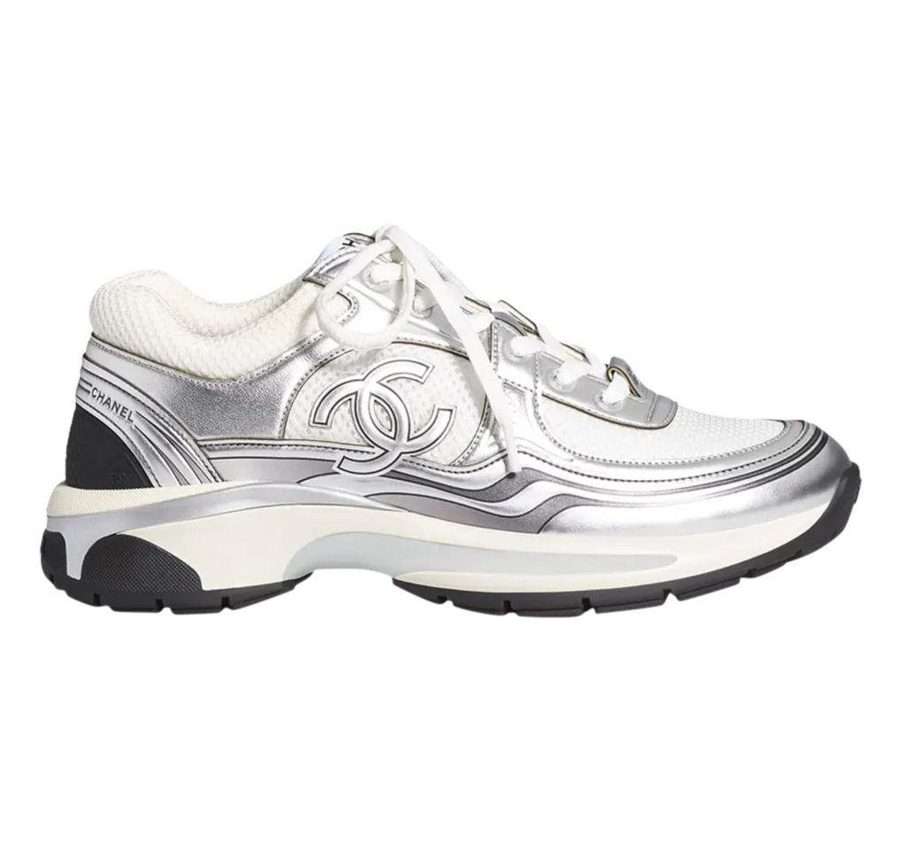 Chanel CC Logo Sneaker 'White Silver' Size 41